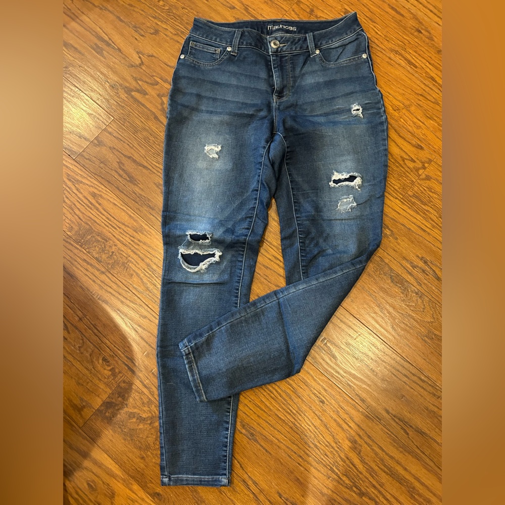 Maurices Dark Blue Distressed Jeans Jeggings
